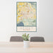 24x36 Hemet California Map Print Portrait Orientation in Woodblock Style Behind 2 Chairs Table and Potted Plant