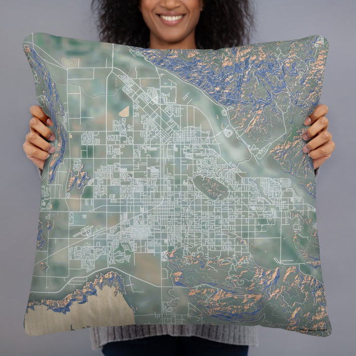 Person holding 22x22 Custom Hemet California Map Throw Pillow in Afternoon