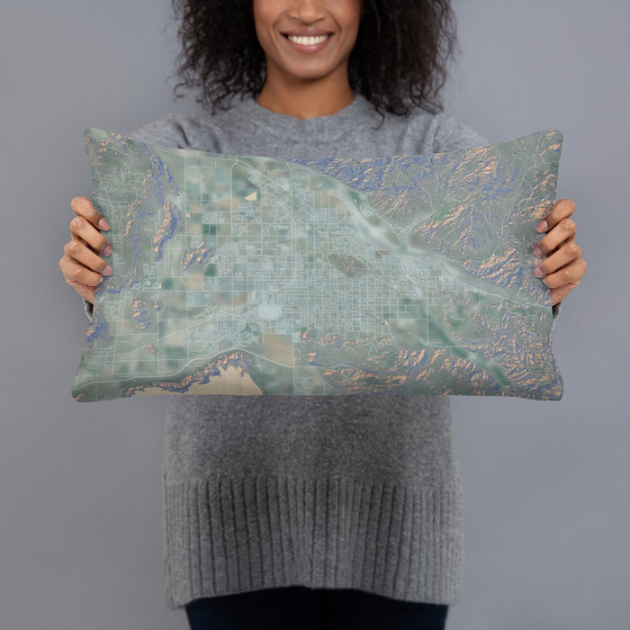 Person holding 20x12 Custom Hemet California Map Throw Pillow in Afternoon