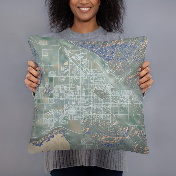 Person holding 18x18 Custom Hemet California Map Throw Pillow in Afternoon