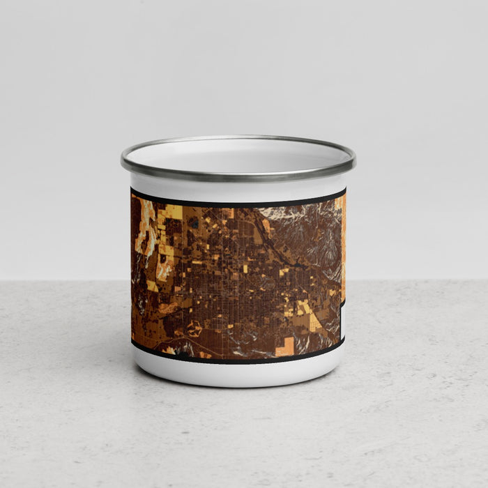 Front View Custom Hemet California Map Enamel Mug in Ember