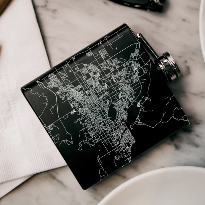 Hemet California Custom Engraved City Map Inscription Coordinates on 6oz Stainless Steel Flask in Black