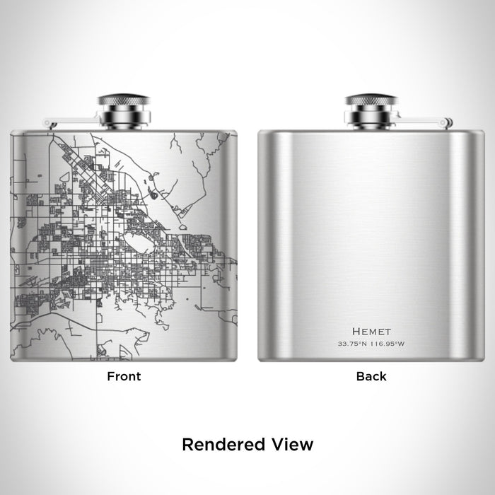 Rendered View of Hemet California Map Engraving on 6oz Stainless Steel Flask