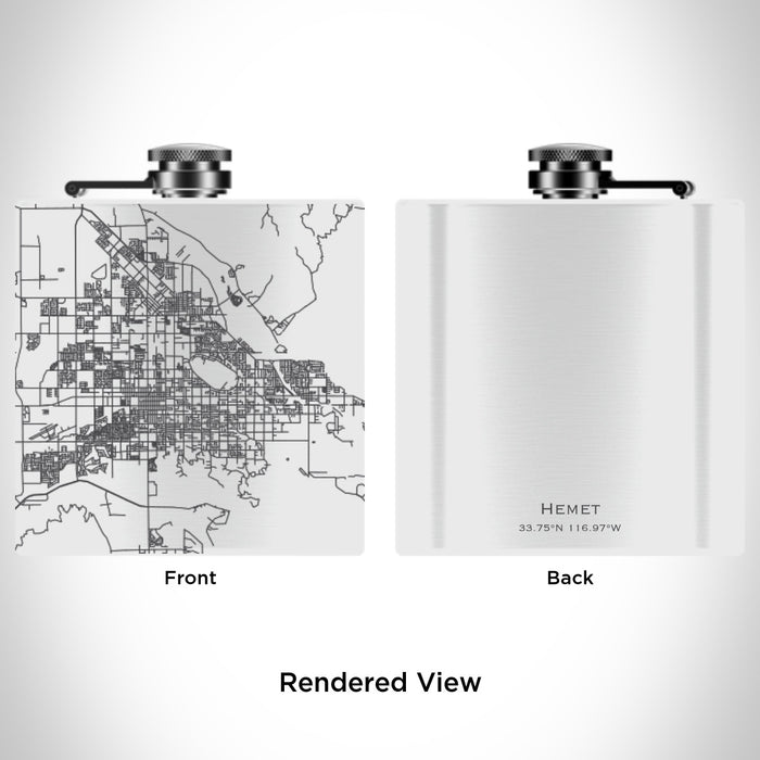 Rendered View of Hemet California Map Engraving on 6oz Stainless Steel Flask in White
