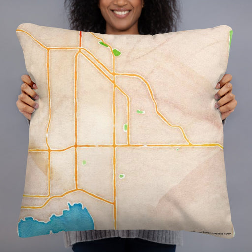 Person holding 22x22 Custom Hemet California Map Throw Pillow in Watercolor