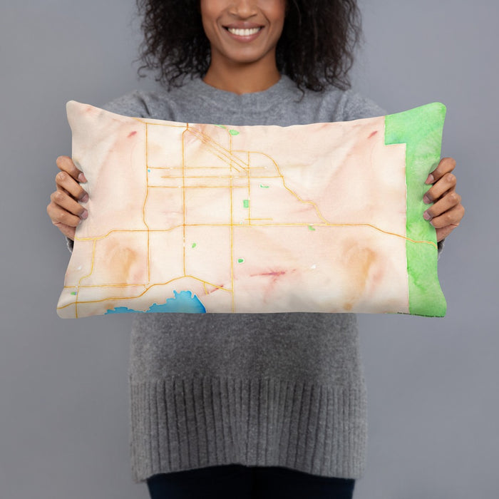 Person holding 20x12 Custom Hemet California Map Throw Pillow in Watercolor