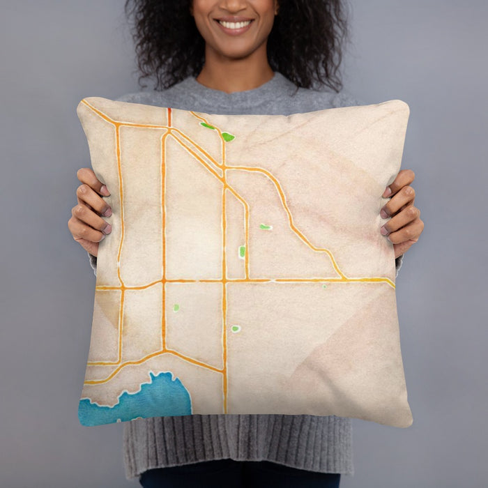 Person holding 18x18 Custom Hemet California Map Throw Pillow in Watercolor