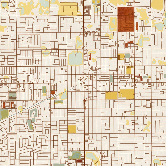 Hemet California Map Print in Woodblock Style Zoomed In Close Up Showing Details