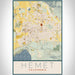 Hemet California Map Print Portrait Orientation in Woodblock Style With Shaded Background