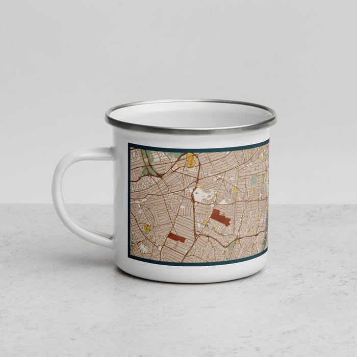 Left View Custom Hempstead New York Map Enamel Mug in Woodblock