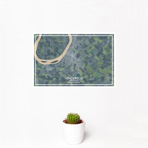 12x18 Henderson Kentucky Map Print Landscape Orientation in Afternoon Style With Small Cactus Plant in White Planter
