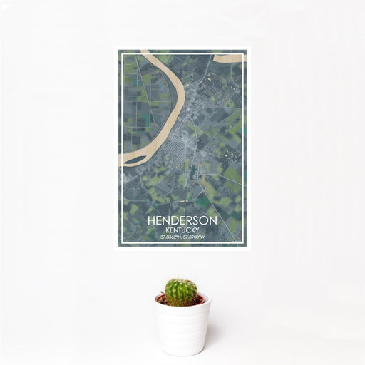 12x18 Henderson Kentucky Map Print Portrait Orientation in Afternoon Style With Small Cactus Plant in White Planter