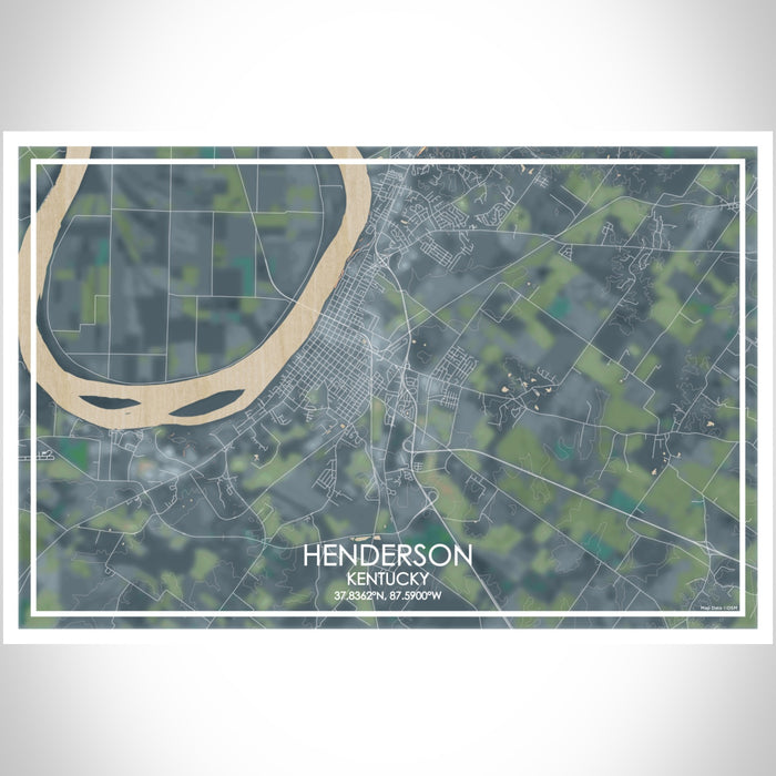 Henderson Kentucky Map Print Landscape Orientation in Afternoon Style With Shaded Background