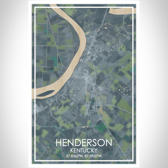 Henderson Kentucky Map Print Portrait Orientation in Afternoon Style With Shaded Background
