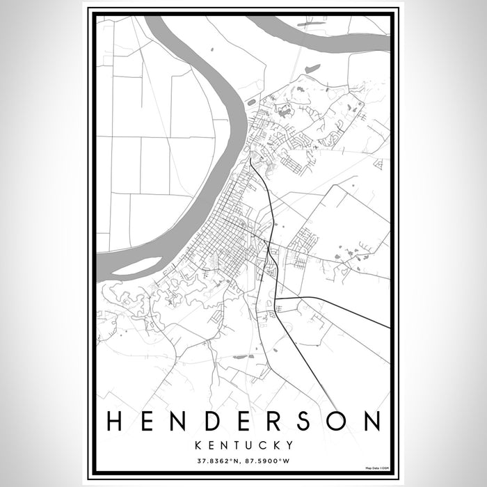 Henderson Kentucky Map Print Portrait Orientation in Classic Style With Shaded Background