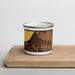 Front View Custom Henderson Kentucky Map Enamel Mug in Ember on Cutting Board