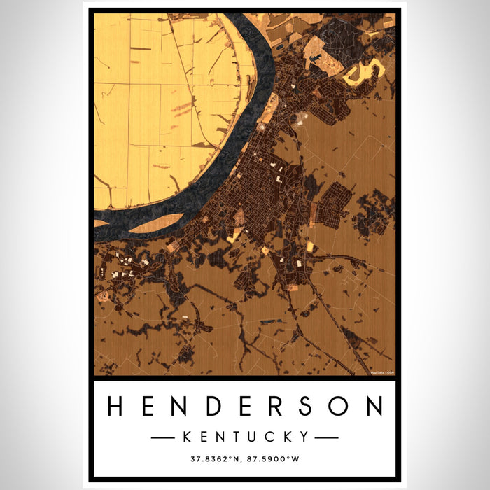 Henderson Kentucky Map Print Portrait Orientation in Ember Style With Shaded Background