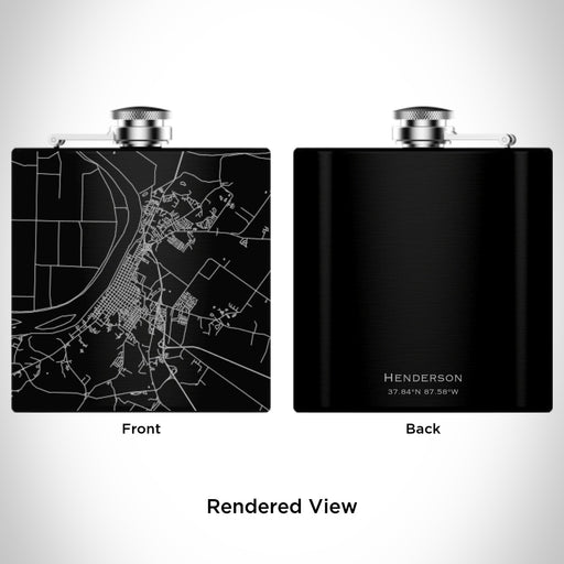 Rendered View of Henderson Kentucky Map Engraving on 6oz Stainless Steel Flask in Black