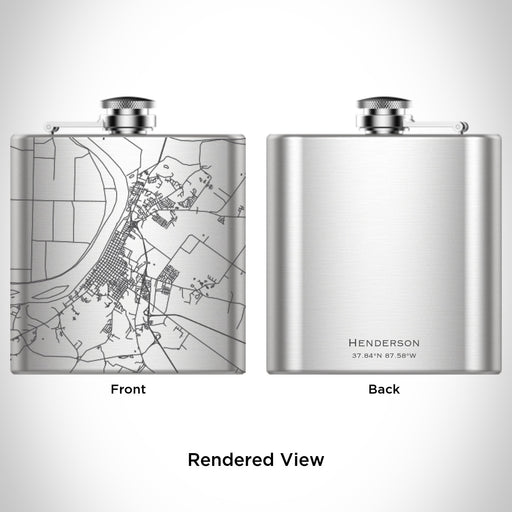 Rendered View of Henderson Kentucky Map Engraving on 6oz Stainless Steel Flask