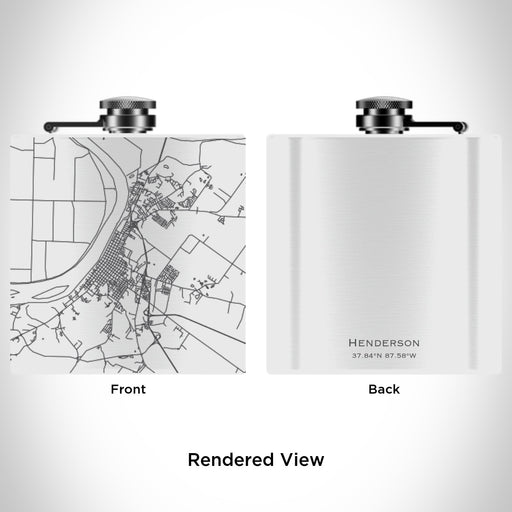 Rendered View of Henderson Kentucky Map Engraving on 6oz Stainless Steel Flask in White