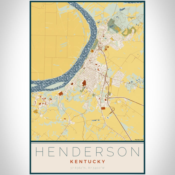 Henderson Kentucky Map Print Portrait Orientation in Woodblock Style With Shaded Background