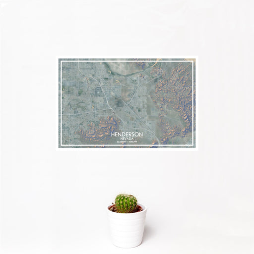 12x18 Henderson Nevada Map Print Landscape Orientation in Afternoon Style With Small Cactus Plant in White Planter
