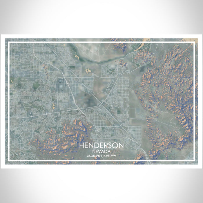 Henderson Nevada Map Print Landscape Orientation in Afternoon Style With Shaded Background