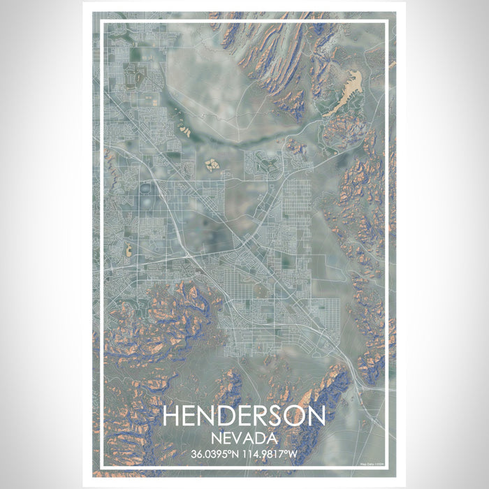 Henderson Nevada Map Print Portrait Orientation in Afternoon Style With Shaded Background