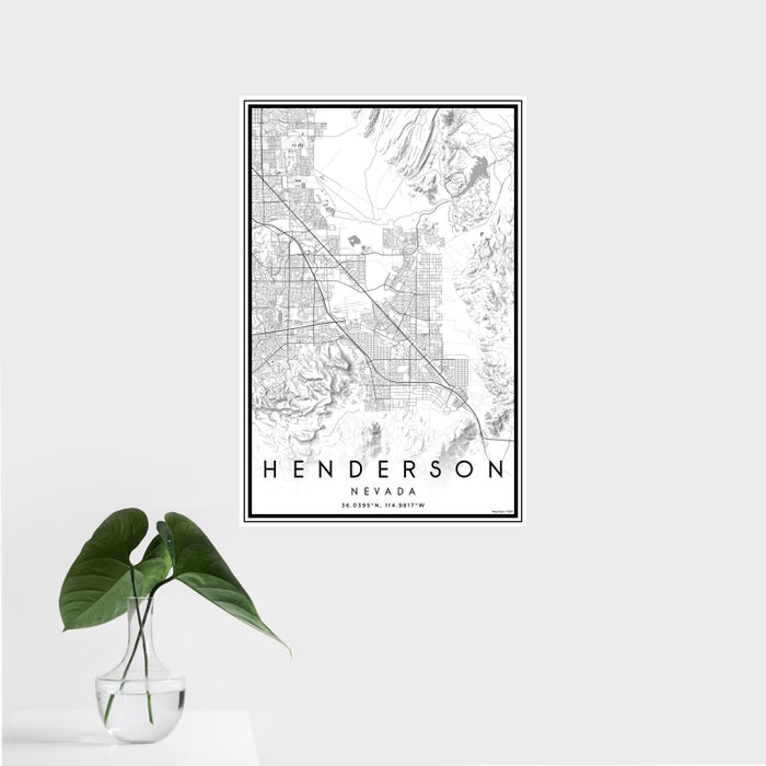16x24 Henderson Nevada Map Print Portrait Orientation in Classic Style With Tropical Plant Leaves in Water