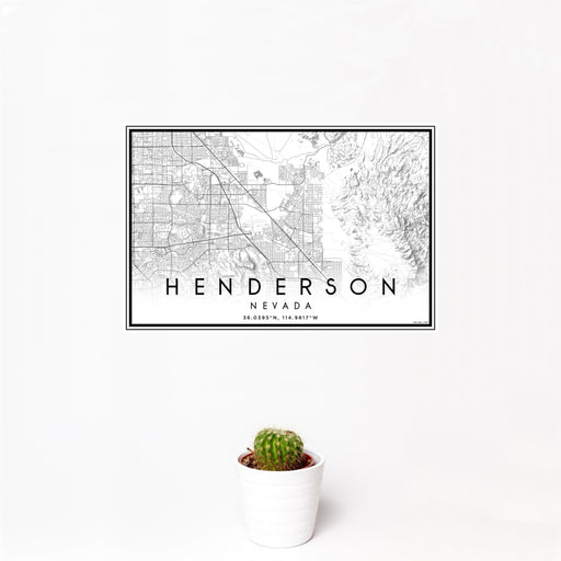 12x18 Henderson Nevada Map Print Landscape Orientation in Classic Style With Small Cactus Plant in White Planter