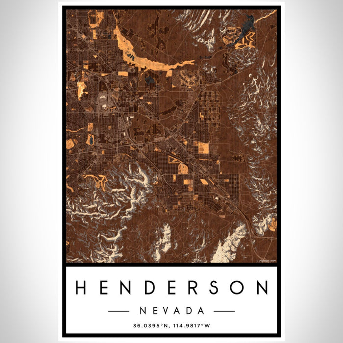 Henderson Nevada Map Print Portrait Orientation in Ember Style With Shaded Background