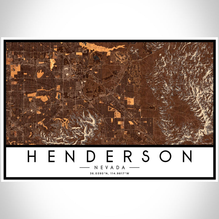Henderson Nevada Map Print Landscape Orientation in Ember Style With Shaded Background