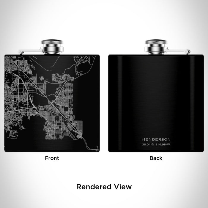 Rendered View of Henderson Nevada Map Engraving on 6oz Stainless Steel Flask in Black
