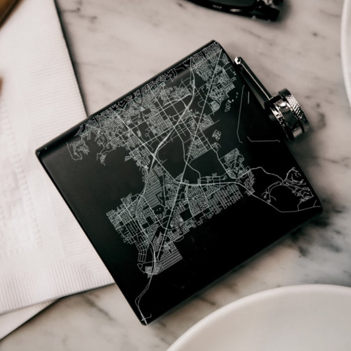 Henderson Nevada Custom Engraved City Map Inscription Coordinates on 6oz Stainless Steel Flask in Black