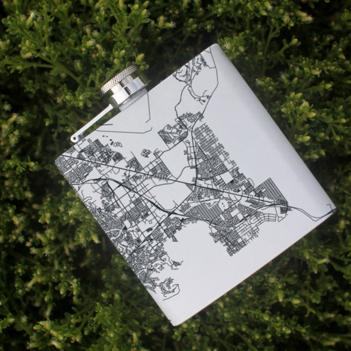 Henderson Nevada Custom Engraved City Map Inscription Coordinates on 6oz Stainless Steel Flask in White