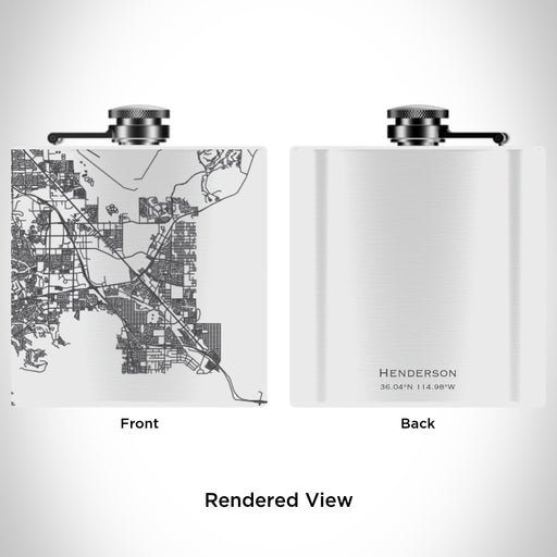 Rendered View of Henderson Nevada Map Engraving on 6oz Stainless Steel Flask in White