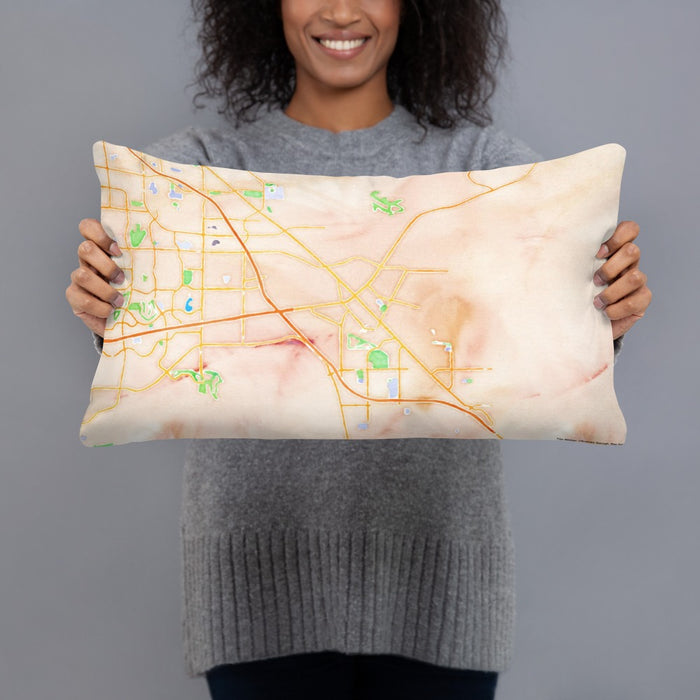 Person holding 20x12 Custom Henderson Nevada Map Throw Pillow in Watercolor
