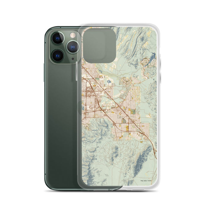 Custom Henderson Nevada Map Phone Case in Woodblock on Table with Laptop and Plant