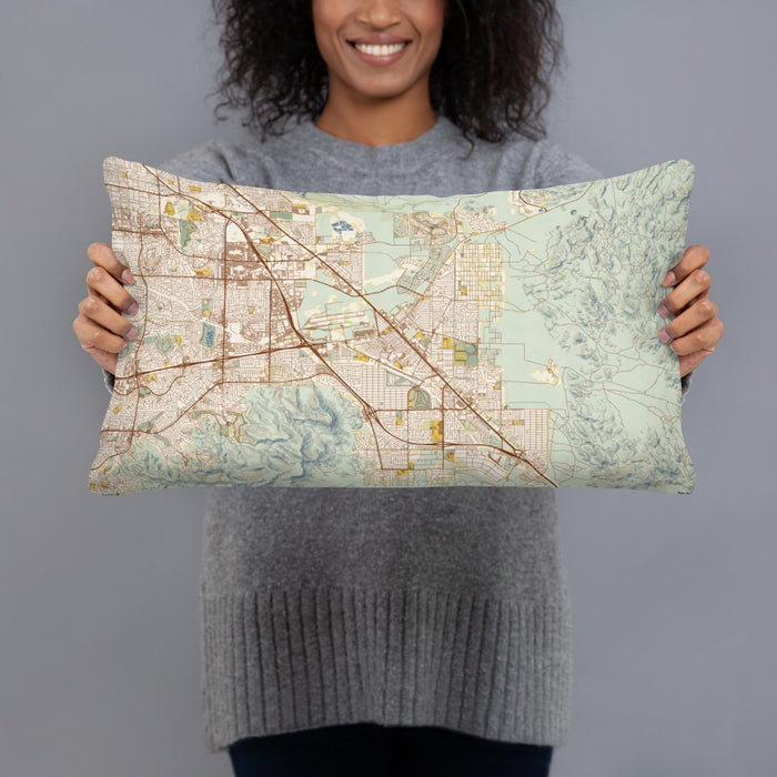 Person holding 20x12 Custom Henderson Nevada Map Throw Pillow in Woodblock