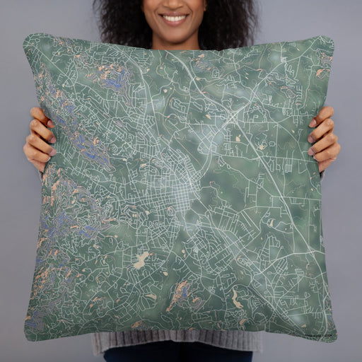 Person holding 22x22 Custom Hendersonville North Carolina Map Throw Pillow in Afternoon