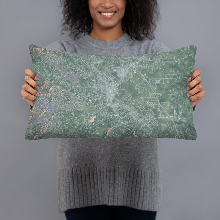 Person holding 20x12 Custom Hendersonville North Carolina Map Throw Pillow in Afternoon