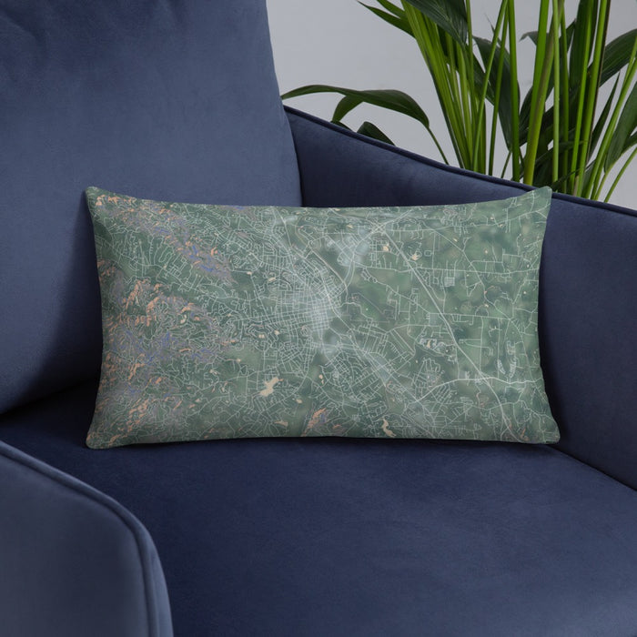 Custom Hendersonville North Carolina Map Throw Pillow in Afternoon on Blue Colored Chair