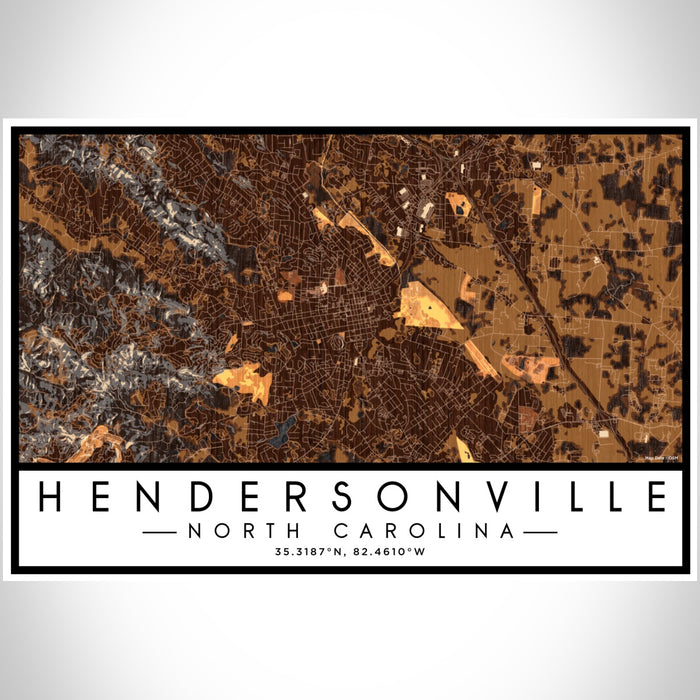 Hendersonville North Carolina Map Print Landscape Orientation in Ember Style With Shaded Background