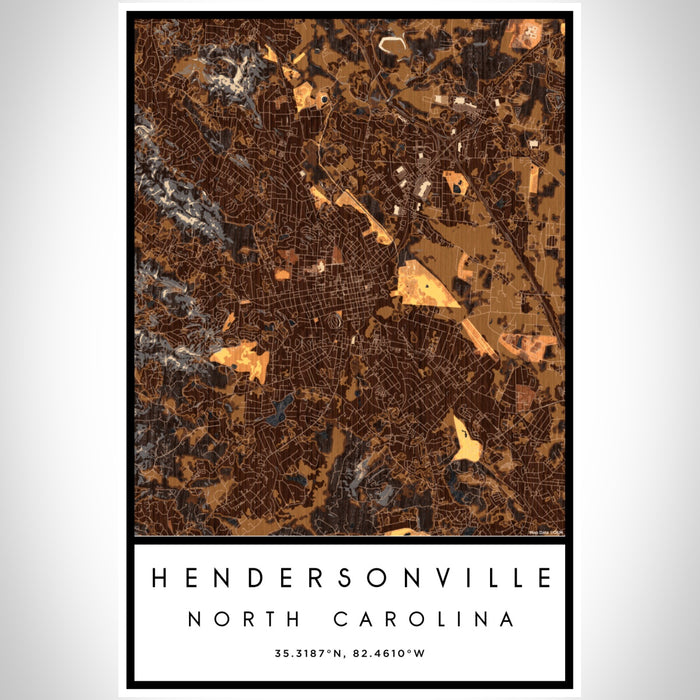 Hendersonville North Carolina Map Print Portrait Orientation in Ember Style With Shaded Background