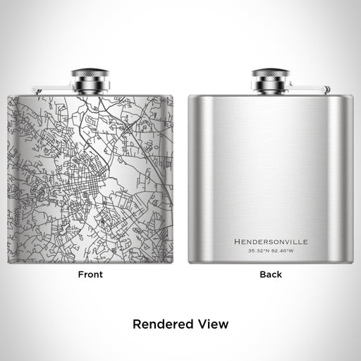 Rendered View of Hendersonville North Carolina Map Engraving on 6oz Stainless Steel Flask