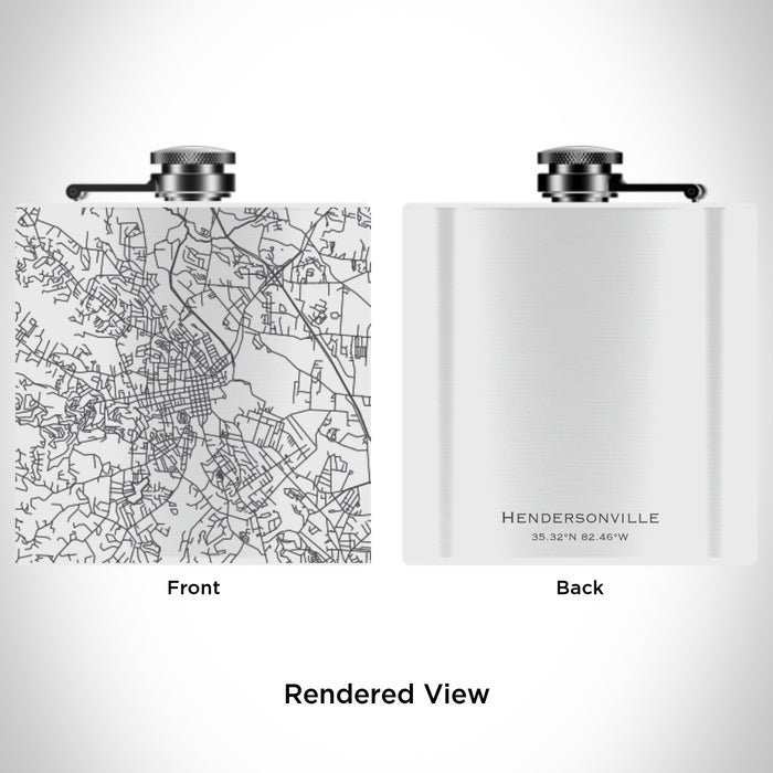 Rendered View of Hendersonville North Carolina Map Engraving on 6oz Stainless Steel Flask in White