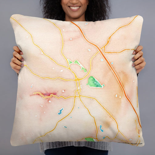 Person holding 22x22 Custom Hendersonville North Carolina Map Throw Pillow in Watercolor