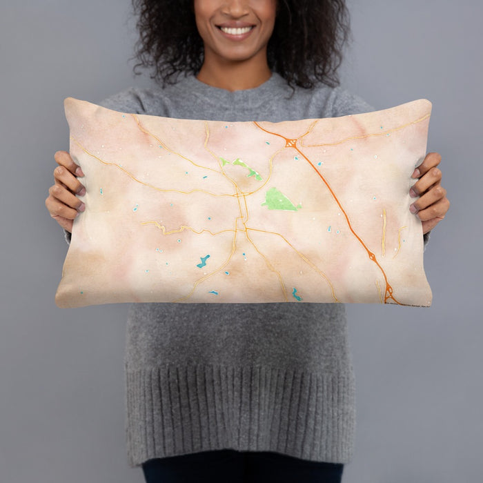Person holding 20x12 Custom Hendersonville North Carolina Map Throw Pillow in Watercolor