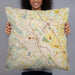 Person holding 22x22 Custom Hendersonville North Carolina Map Throw Pillow in Woodblock