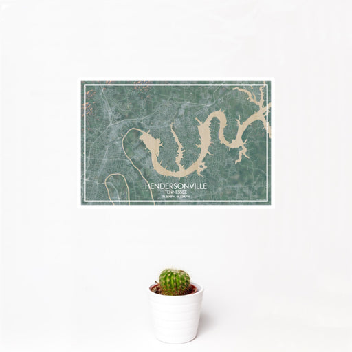 12x18 Hendersonville Tennessee Map Print Landscape Orientation in Afternoon Style With Small Cactus Plant in White Planter